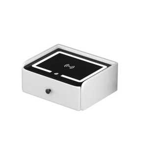 Inteligentno noshchno shkafche s bezzhichno zarezhdane, LED osvetlenie, 1 chekmedzhe za siekhranenie, USB port i Type-C port, 10W Bluetooth visokogovoritel - bial, moderen dizain ot stieklo i diervo