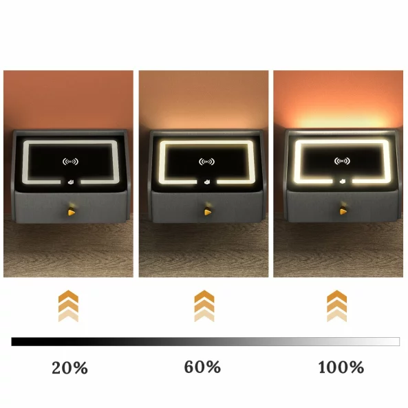 Inteligentno noshchno shkafche s bezzhichno zarezhdane, LED osvetlenie, 1 chekmedzhe za siekhranenie, USB port i Type-C port, 10W Bluetooth visokogovoritel - zelen, moderen dizain ot stieklo i diervo