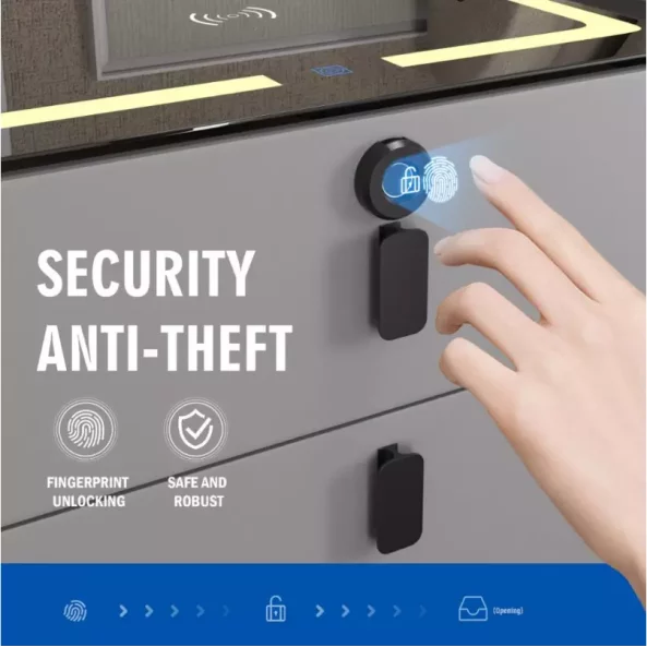 Smart noshchno shkafche s bezzhichno zarezhdane, LED osvetlenie, 3 chekmedzheta, USB port i Type-C port, Bluetooth visokogovoritel i zakliuchvane s priestov otpechatiek - bial tsviat, moderen dizain ot stieklo i diervo