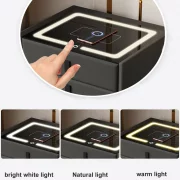 Smart noshchno shkafche s bezzhichno zarezhdane, LED osvetlenie, Bluetooth visokogovoritel, USB i Type-C port - bial tsviat, 2 chekmedzheta, moderen dizain ot stieklo i diervo