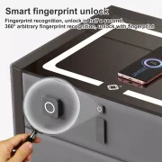 Smart noshchno shkafche s bezzhichno zarezhdane, LED osvetlenie, Bluetooth visokogovoritel, USB i Type-C port - bial tsviat, 2 chekmedzheta, moderen dizain ot stieklo i diervo