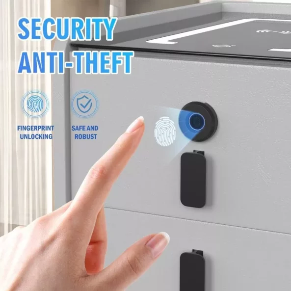 Tienko smart noshchno shkafche s bezzhichno zarezhdane, LED osvetlenie, Bluetooth visokogovoritel, USB and Type-C port i sistema za priestovi otpechatietsi - zelen tsviat, 2 chekmedzheta, moderen dizain ot stieklo i diervo