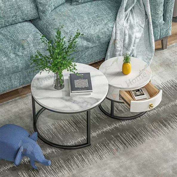 Kholna masa Nesting ot 2 elementa – Eleganten dizain ot MDF i metal, praktichno reshenie za spestiavane na miasto