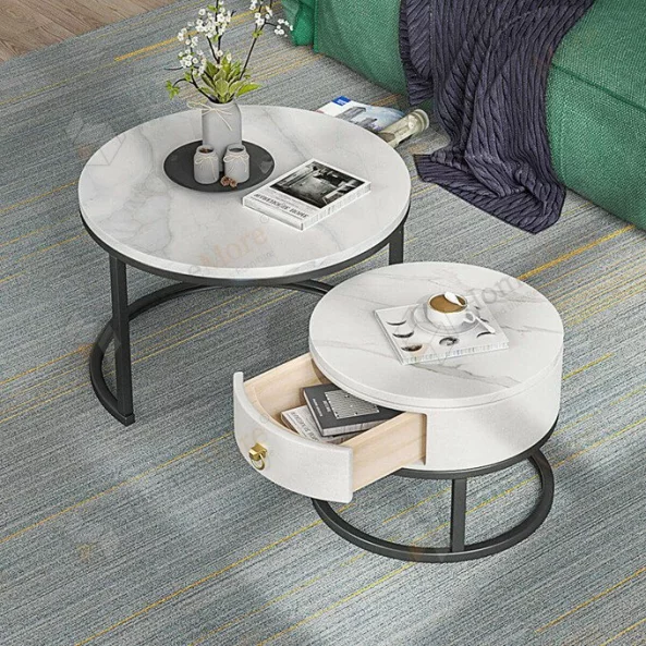 Kholna masa Nesting ot 2 elementa – Eleganten dizain ot MDF i metal, praktichno reshenie za spestiavane na miasto
