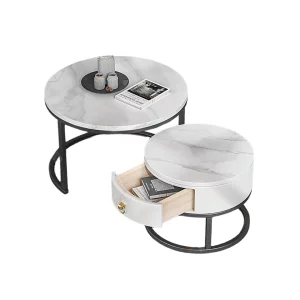 Masă de cafea nesting formată din 2 elemente – Design elegant din MDF și metal, soluție practică pentru economisirea spațiului