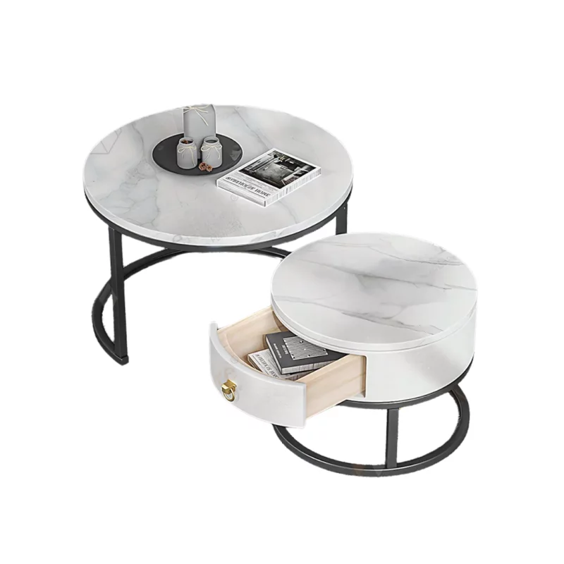 Masă de cafea nesting formată din 2 elemente – Design elegant din MDF și metal, soluție practică pentru economisirea spațiului