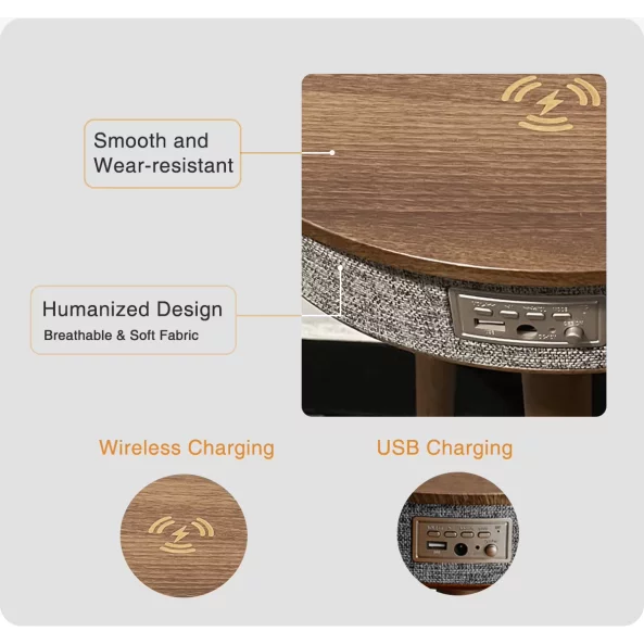 Smart masa s Bluetooth 5.0, 20W audio sistema i bezzhichno zarezhdane – Cherna, moderen dizain s MDF i diebovo diervo
