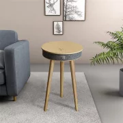 Smart masa s Bluetooth 5.0, 20W audio sistema i bezzhichno zarezhdane – Diebov abazhur, iziskan dizain ot MDF i diebovo diervo