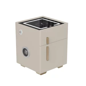 Inteligentno noshchno shkafche s bezzhichno zarezhdane, LED osvetlenie, 1 chekmedzhe za siekhranenie, seif, USB i Type-C port i 10 W Bluetooth visokogovoritel - bial, moderen dizain ot stieklo i diervo