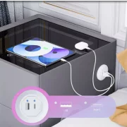 Inteligentno noshchno shkafche s bezzhichno zarezhdane, LED osvetlenie, 1 chekmedzhe za siekhranenie, seif, USB i Type-C port i 10 W Bluetooth visokogovoritel - antratsitno sivo, moderen dizain ot stieklo i diervo