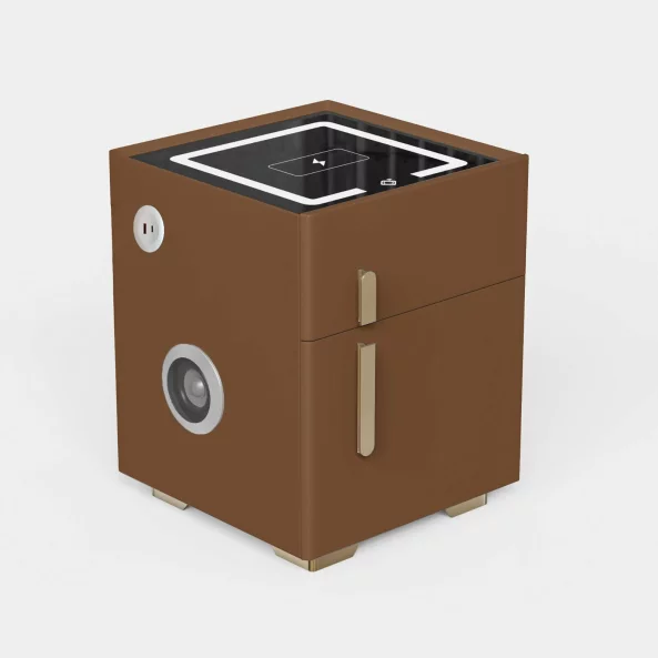 Inteligentno noshchno shkafche s bezzhichno zarezhdane, LED osvetlenie, 1 chekmedzhe za siekhranenie, seif, USB i Type-C port i 10W Bluetooth visokogovoritel - kafiav, moderen dizain ot stieklo i diervo