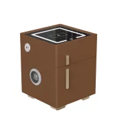 Inteligentno noshchno shkafche s bezzhichno zarezhdane, LED osvetlenie, 1 chekmedzhe za siekhranenie, seif, USB i Type-C port i 10W Bluetooth visokogovoritel - kafiav, moderen dizain ot stieklo i diervo