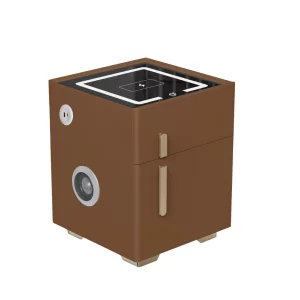 Inteligentno noshchno shkafche s bezzhichno zarezhdane, LED osvetlenie, 1 chekmedzhe za siekhranenie, seif, USB i Type-C port i 10W Bluetooth visokogovoritel - kafiav, moderen dizain ot stieklo i diervo