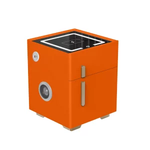 Inteligentno noshchno shkafche s bezzhichno zarezhdane, LED osvetlenie, 1 chekmedzhe za siekhranenie, seif, USB i Type-C port i 10 W Bluetooth visokogovoritel - oranzhev, moderen dizain ot stieklo i diervo
