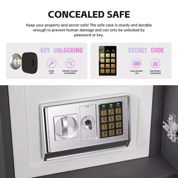 Inteligentno noshchno shkafche s bezzhichno zarezhdane, LED osvetlenie, 1 chekmedzhe za siekhranenie, seif, USB i Type-C port i 10 W Bluetooth visokogovoritel - oranzhev, moderen dizain ot stieklo i diervo