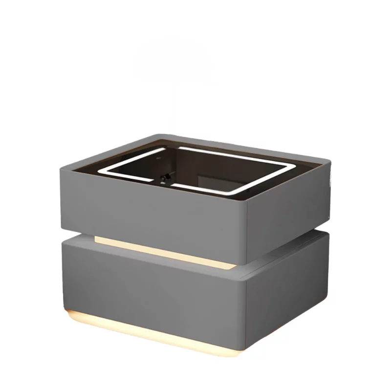 Noptieră inteligentă cu încărcare wireless, iluminare LED, 2 sertare de depozitare – gri antracit, design modern din sticlă și lemn