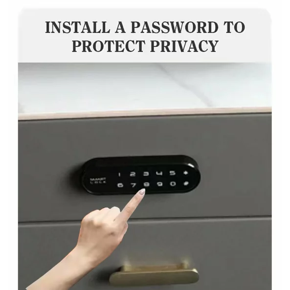 Inteligentno noshchno shkafche s bezzhichno zarezhdane, LED osvetlenie, 3 chekmedzheta za siekhranenie, senzor za noshchna svetlina, Bluetooth visokogovoritel i biometrichna kliuchalka - zeleno, moderen dizain ot stieklo i diervo