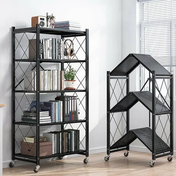 Cheren metalen raft za siekhranenie, 5 niva, razmeri 71x38x160 sm
