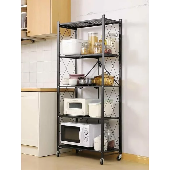 Cheren metalen raft za siekhranenie, 5 niva, razmeri 71x38x160 sm