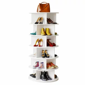 Zapatero giratorio, 6 niveles, blanco – Diseño moderno de madera y plástico