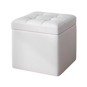 Taburet cu spațiu de depozitare, 30x30x35cm, Alb – Design modern din MDF, PU și burete