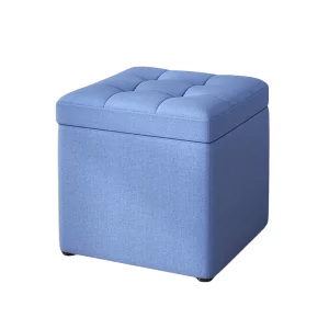 Taburet cu spațiu de depozitare, 30x30x35cm, Albastru – Design modern din material textil și burete