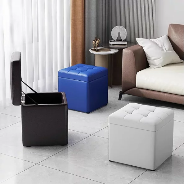 Taburetka s miasto za siekhranenie, 30x30x35 sm, sinia – Moderen dizain ot MDF, PU i gieba