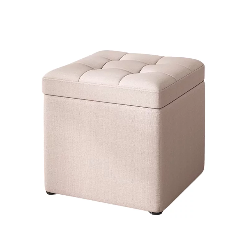 Taburet cu spațiu de depozitare, 30x30x35cm, Crem – Design modern din material textil și burete
