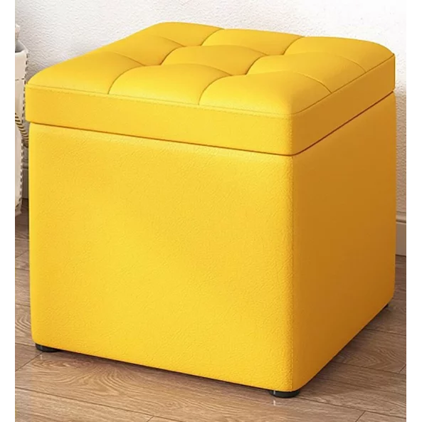 Taburetka s miasto za siekhranenie, 30x30x35sm, Zhielta – Moderen dizain ot MDF, PU i gieba