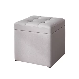 Taburet cu spațiu de depozitare, 30x30x35cm, Gri – Design modern din material textil și burete