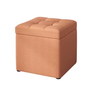 Taburet cu spațiu de depozitare, 30x30x35cm, Portocaliu – Design modern din material textil și burete