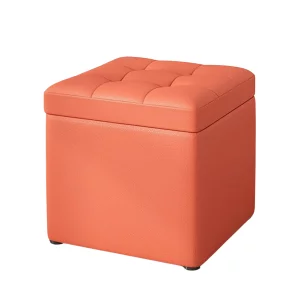 Taburet cu spațiu de depozitare, 30x30x35cm, Portocaliu – Design modern din MDF, PU și burete