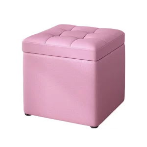 Taburet cu spațiu de depozitare, 30x30x35cm, Roz – Design modern din MDF, PU și burete