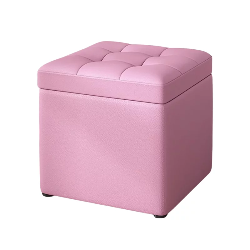 Taburet cu spațiu de depozitare, 30x30x35cm, Roz – Design modern din MDF, PU și burete