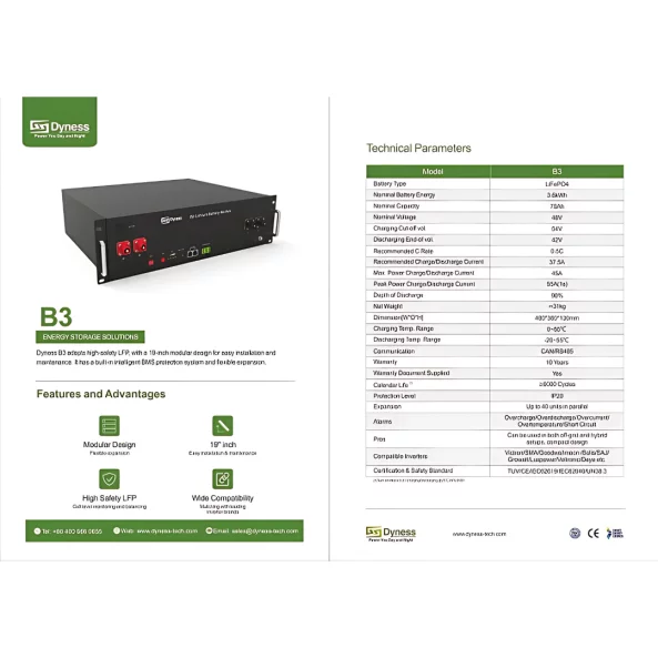 Bateria Dyness de 3,6 kWh y 48 V LiFePO4 - B3