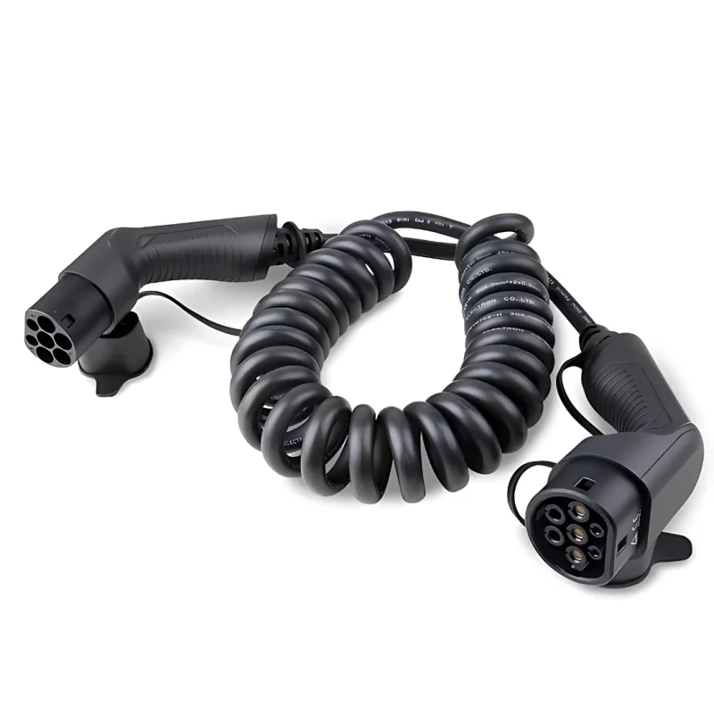 Cablu spiralat de 5 metri pentru statia de incarcare, Type 2 la Type 2, trifazic, 32A, 22KW