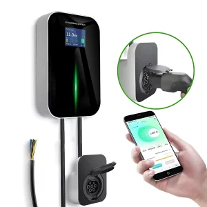 Stație de Încărcare EV 22 kW Trifazată cu Priză Tip 2, Control prin Aplicație și Afișaj LCD