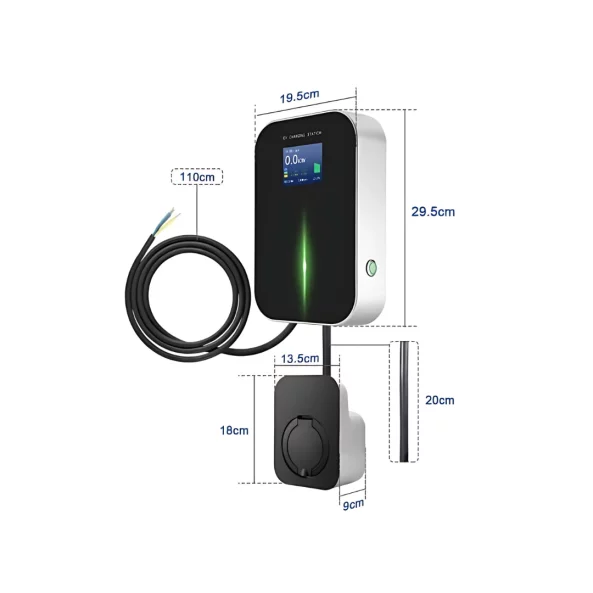 Stație de Încărcare EV 22 kW Trifazată cu Priză Tip 2, Control prin Aplicație și Afișaj LCD