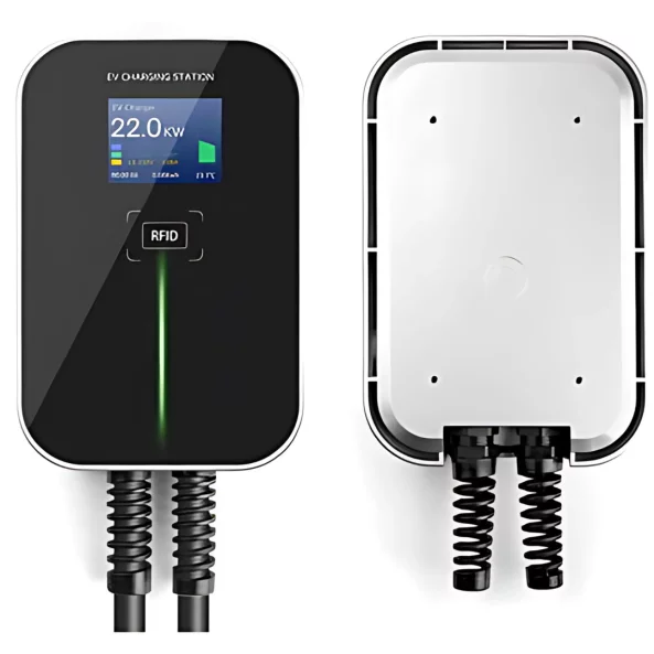 Toltoallomas, haromfazisu, 22 kW RFID-vel, 5 m-es kabellel es LCD kijelzovel – A tipusu RCD vedelemmel + 6 mA-es DC szurovel