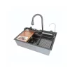 PRODUS RESIGILAT! Chiuvetă modernă de bucătărie culoare: negru, multifuncțională, duș extractibil, spălător pahare, filtrare apă, inox, calitate premium, accesorii incluse dimensiuni 750*460*220mm
