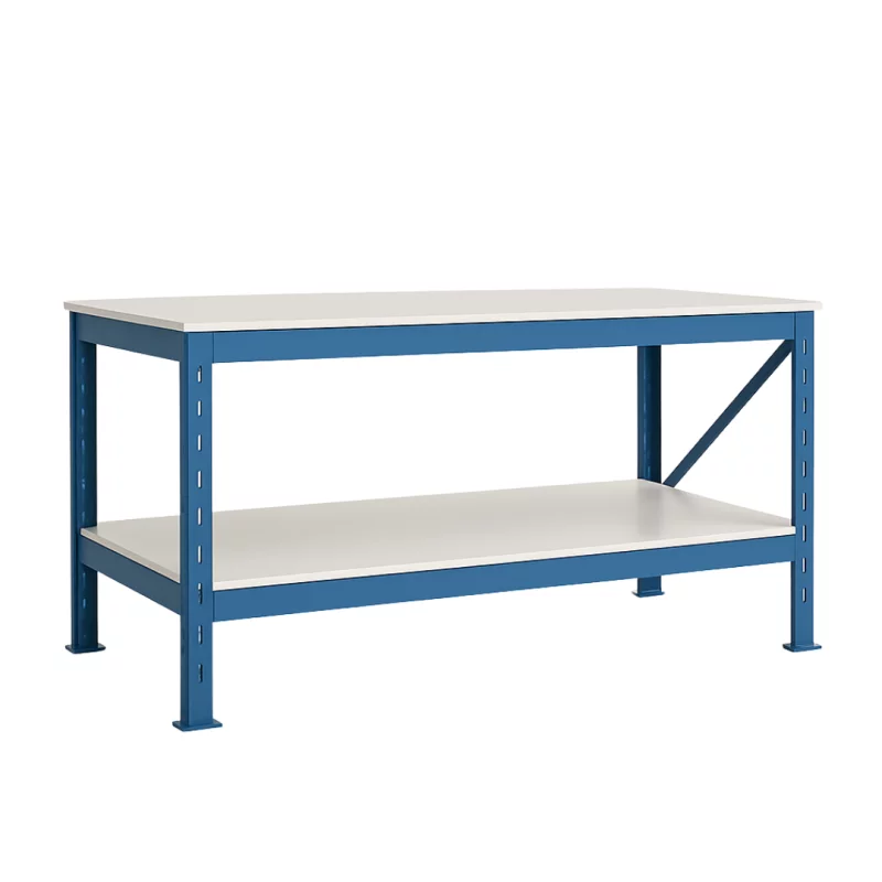 Masa de lucru industriala cu placaj L2000 x D600 x H1000 -200kg/nivel BLUE & WHITE