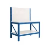 Banco de trabajo industrial con contrachapado perforado L2000 x P600 x H1000/1500mm - 200kg/nivel AZUL Y BLANCO