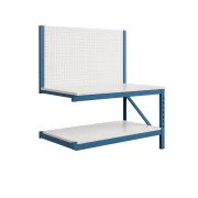 Extension para banco de trabajo industrial con contrachapado perforado L1000 x P600 x H1000/1500mm-200kg/nivel AZUL Y BLANCO