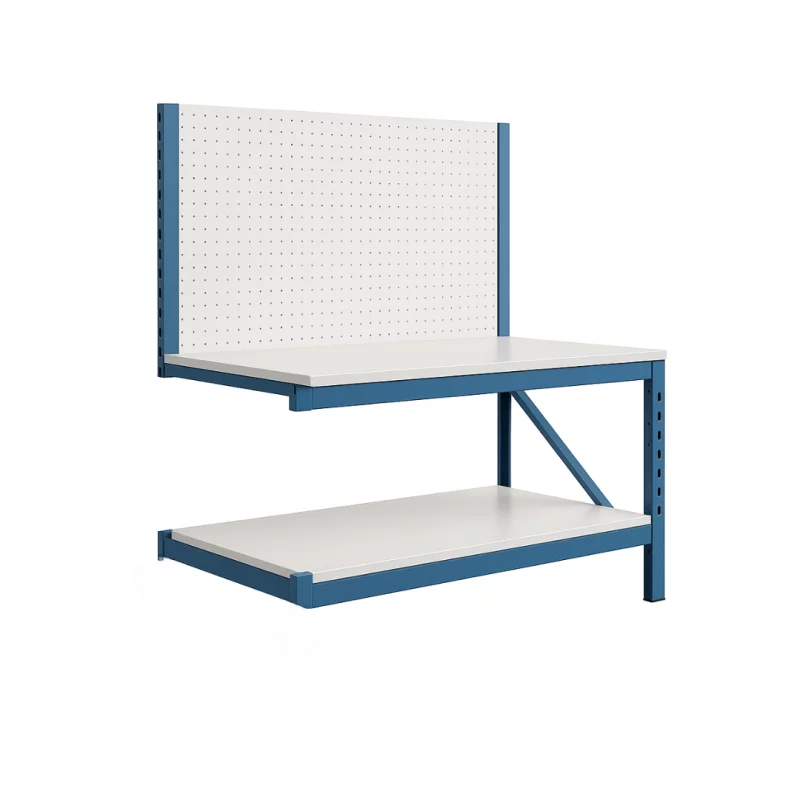 Prelungire pentru masa de lucru industriala cu placaj perforat L1000 x D600 x H1000/1500mm-200kg/nivel BLUE & WHITE