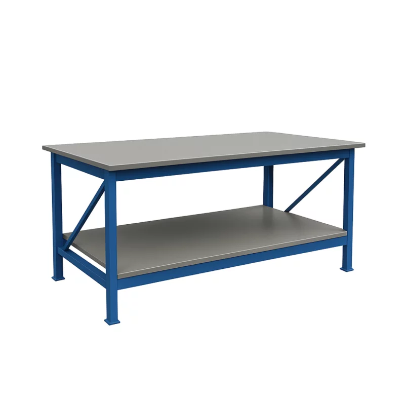 Masa de lucru industriala cu placaj L1000 x D600 x H1000 -1000kg/nivel GRAY & BLUE