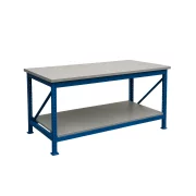 Banco de trabajo industrial con contrachapado L2000 x P600 x H1000 - 1000 kg/nivel GRIS Y AZUL