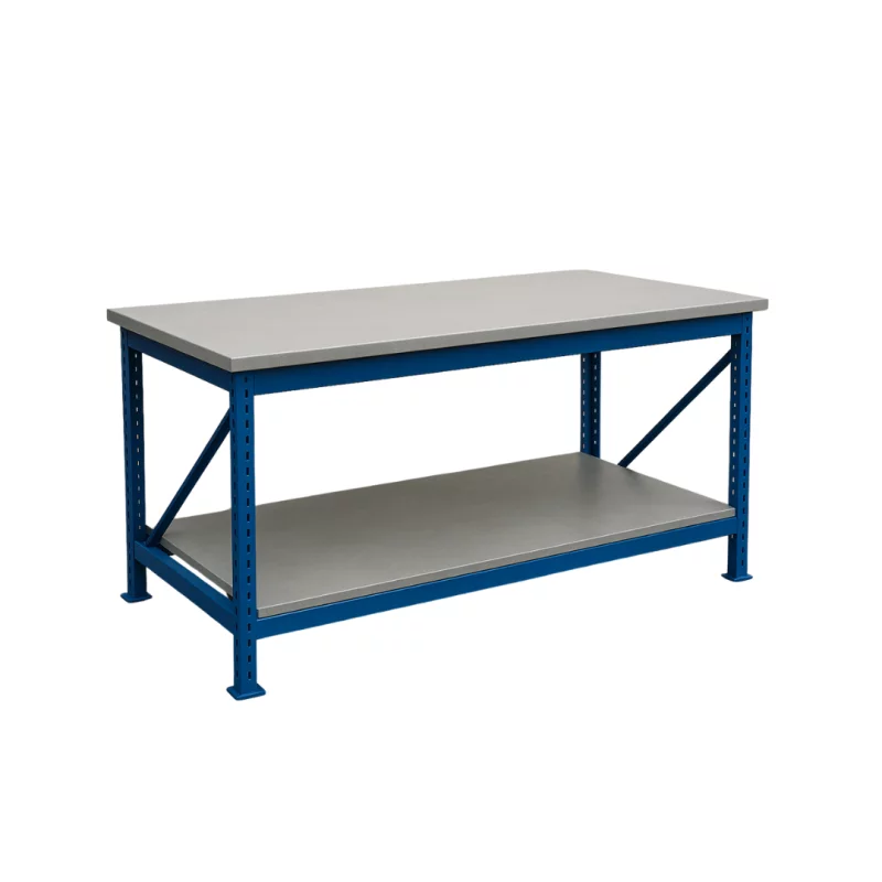 Masa de lucru industriala cu placaj L2000 x D600 x H1000 -1000kg/nivel GRAY & BLUE