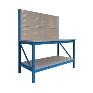 Banco de trabajo industrial con contrachapado perforado L2000 x P600 x H1000/1500mm - 1000kg/nivel GRIS Y AZUL