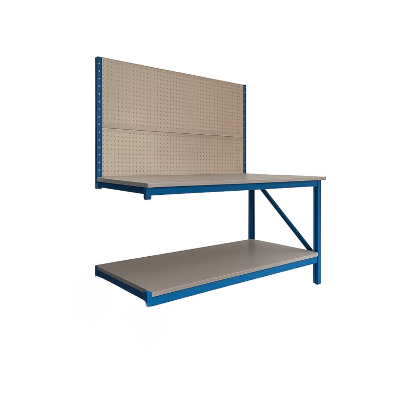Prelungire pentru masa de lucru industriala cu placaj perforat L2000 x D600 x H1000/1500mm-1000kg/nivel GRAY & BLUE