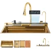 Chiuvetă modernă de bucătărie culoare :auriu, multifuncțională, duș extractibil, spălător pahare, filtrare apă, inox, calitate premium, accesorii incluse dimensiuni 750*460*220mm